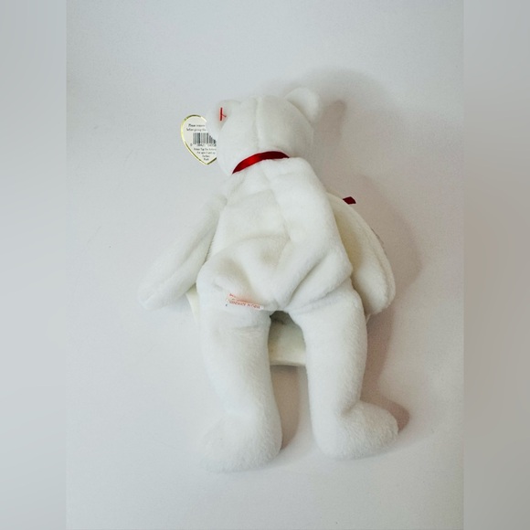 ♥️ TY Vintage 1994 Valentino Beanie White Plush Bear Red Heart/Ribbon Kids Toy - Picture 6 of 6